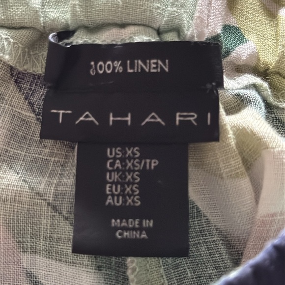 TAHARI 100% Linen flat front wide leg abstract foliage wide leg pants Sz XS - Picture 5 of 5